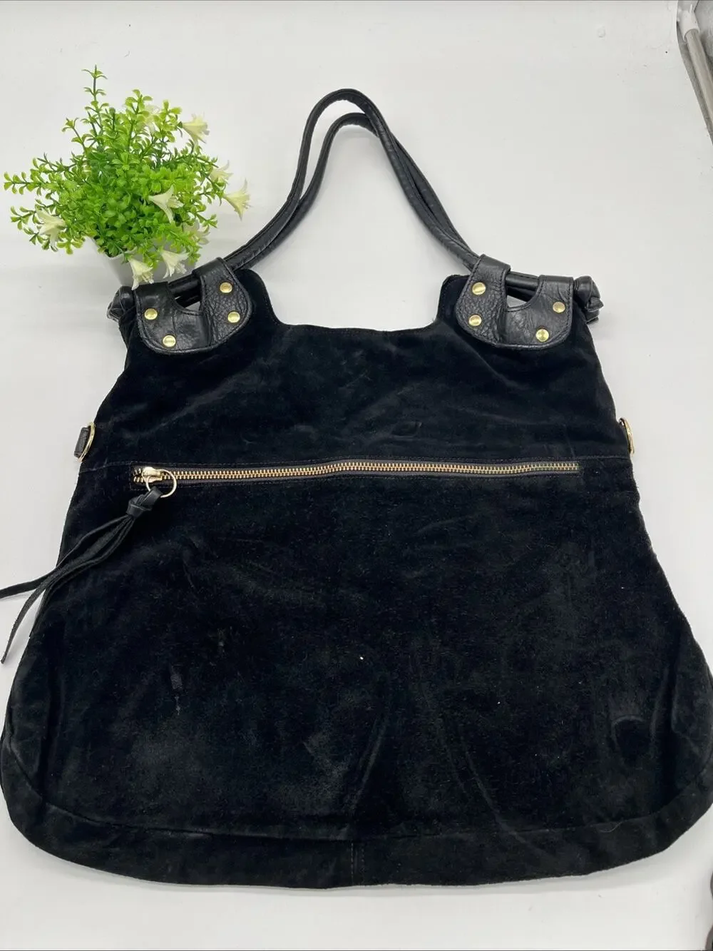 Pietro Alessandro New York Black Suede Leather Hobo Shoulder Bag Large Boho